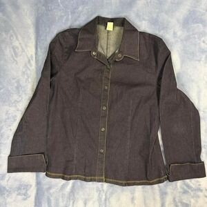 Vintage denim button up shirt with yellow stitching women Size 3XL